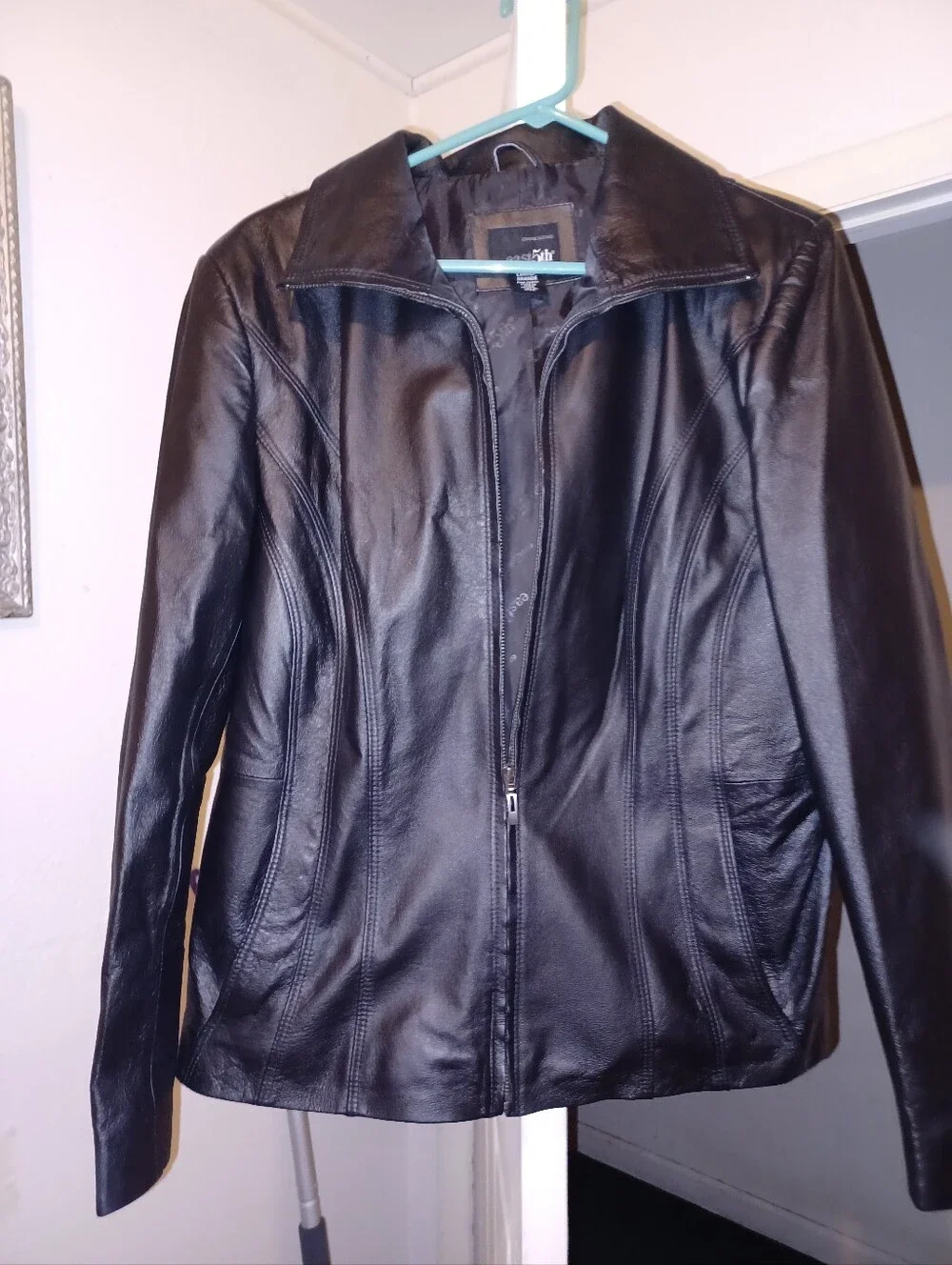 East 5th Women's Black Leather Zip-Front Jacket Size L
